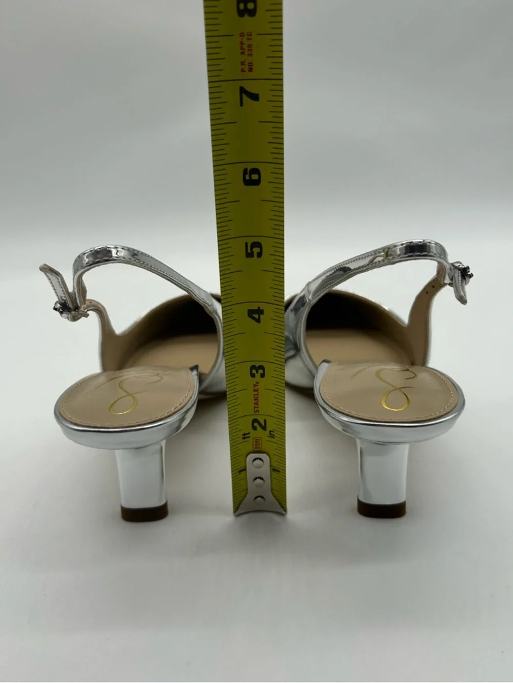 Sam Edelman Bianka Silver Slingback Heels Patent Pointed Toe Kitten Heel 7.5W - Picture 8 of 13